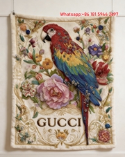 Gucci Gem-Embroidered Parrot throw  Blanket Luxury Rainbow Tapestry IMG_2773